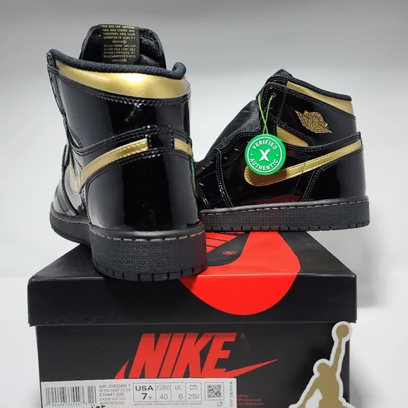 2020 Air Jordan 1 Retro High OG GS 'Black Metallic Gold VERIFIED AUTHENTIC 7Y
